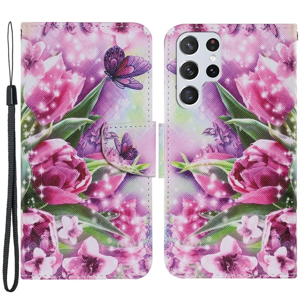 Wonderland Samsung Galaxy S22 Ultra Flippetui - Rose og Sommerfugl