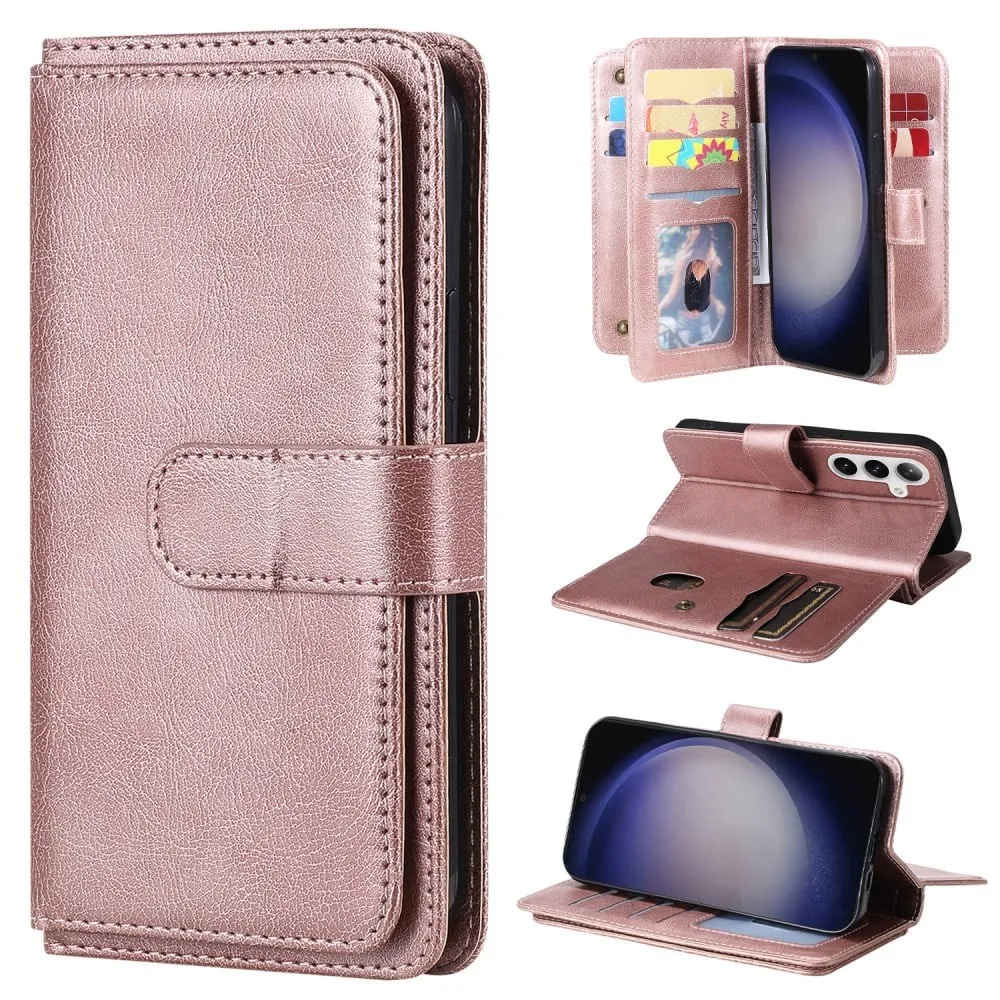 Lommebok-etui med 10 lommeseksjoner for Samsung Galaxy S24 - Rosa