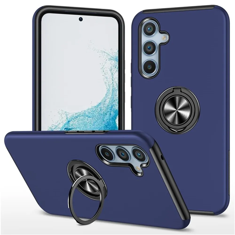 Samsung Galaxy S25 / S24 Hybrid Deksel Med Fingerring - Mørkeblå