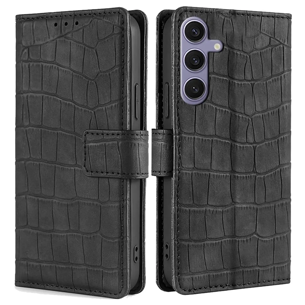 Skinn-etui med krokodillemønster til Samsung Galaxy S24 Plus - Svart