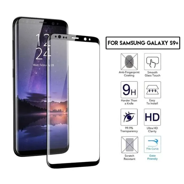 Galaxy S9 Plus 3D Curve HD Skjermbeskyttelse Karbonfiber herdet glass