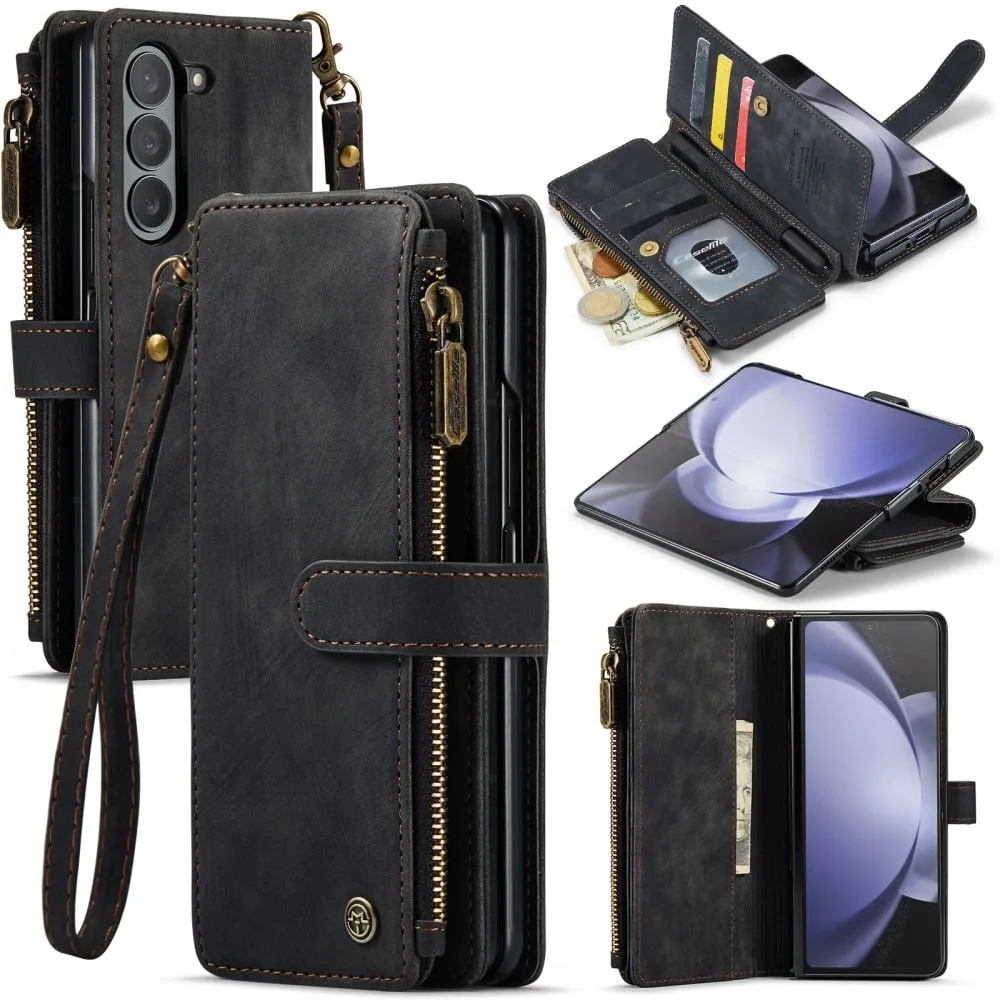 CaseMe telefonetui med glidelås og lommebok for Samsung Galaxy Z Fold5 - Svart