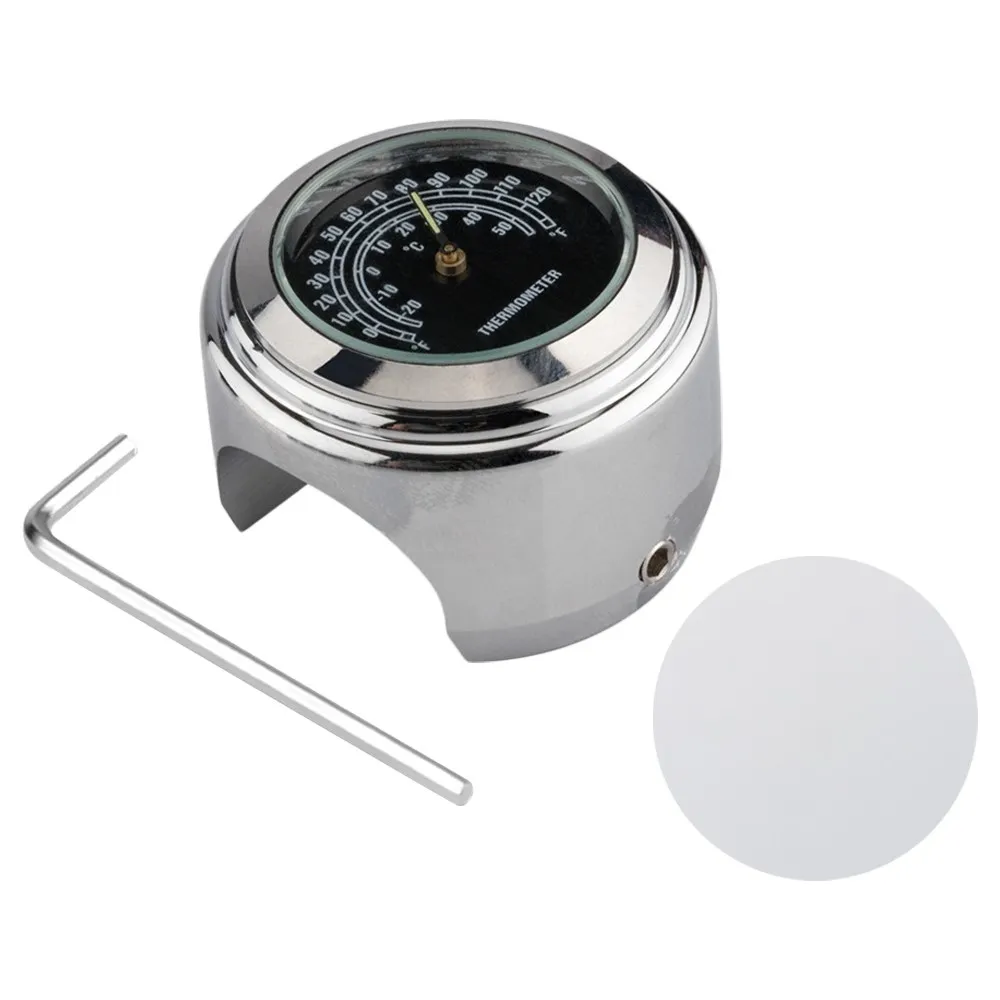 Termometer for motorsykkel 22-25,4 mm styre med lysende overflate - Sølv urkasse svart urskive
