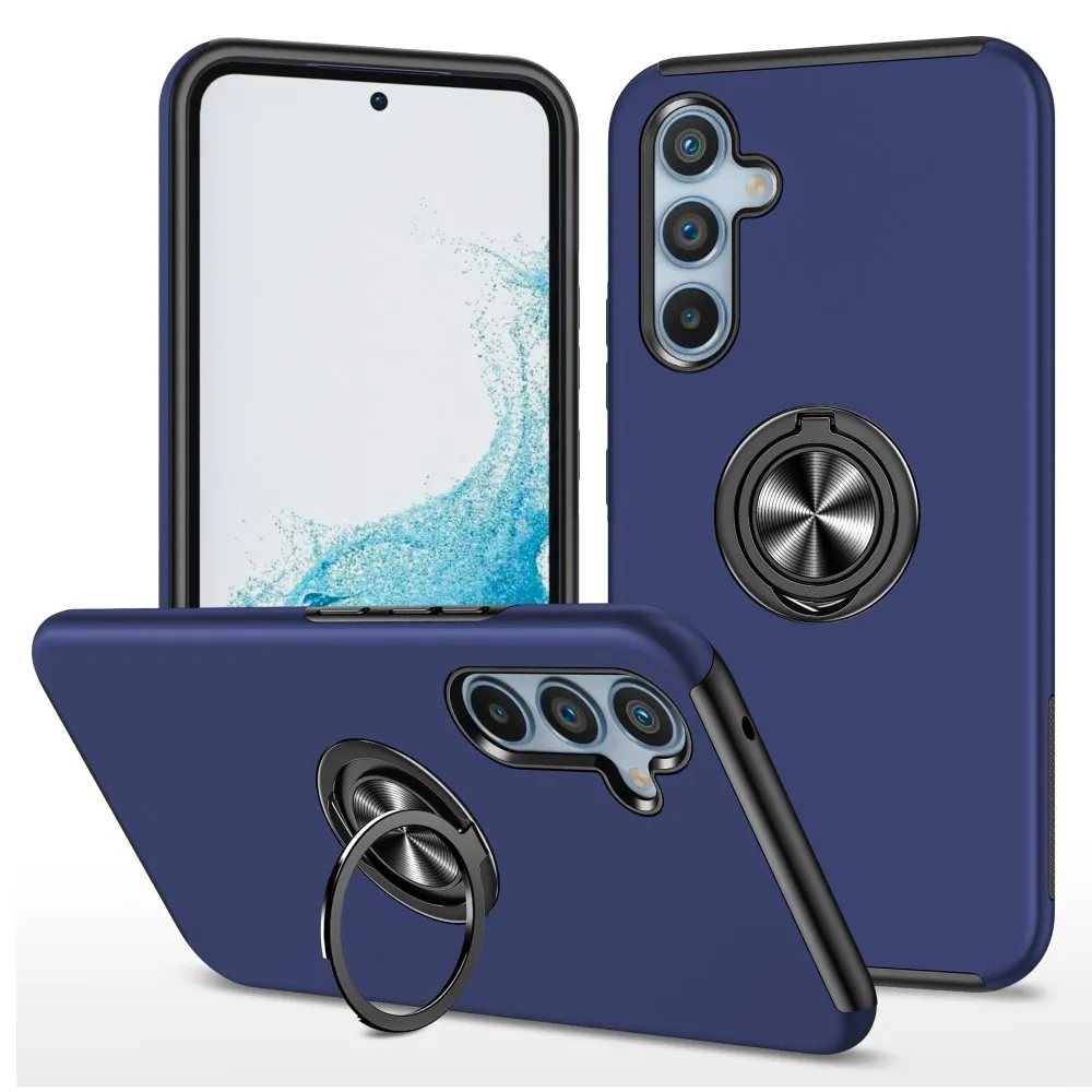 Til Samsung Galaxy A56 5G Hybrid Deksel med Roterbar Ringholder - Mørkeblå