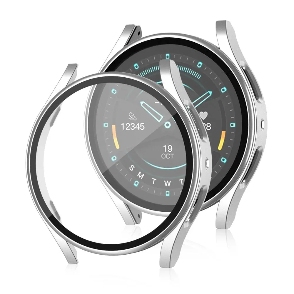 Samsung Galaxy Watch7 44 mm matt etui med skjermfilm i herdet glass - Sølv - Hardt, Støtsikkert Urdeksel