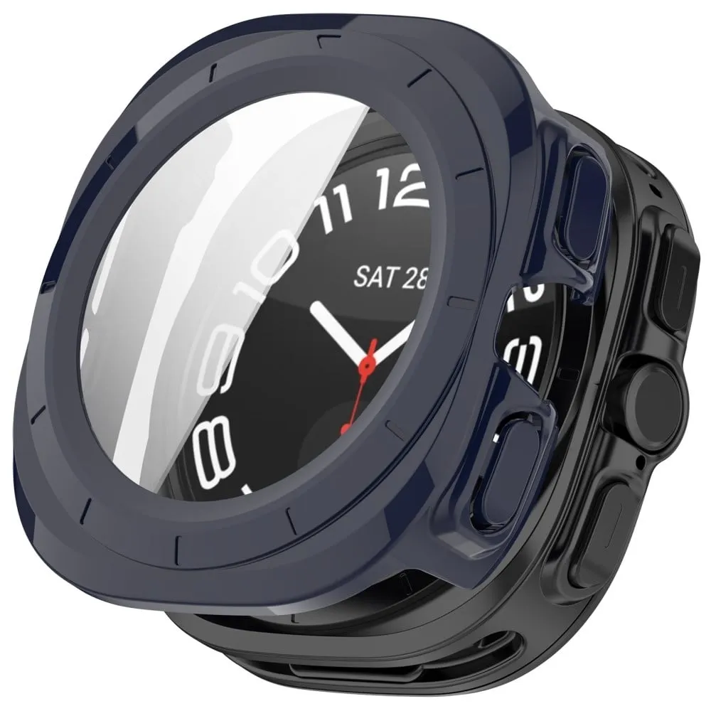 Samsung Galaxy Watch Ultra 47 mm støtsikkert beskyttelsesetui med integrert klokkeramme og skjermfilm i herdet glass - Blå