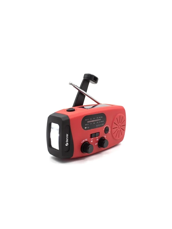 DENVER SCR-2007 - Emergency Radio - Solar - Dynamo - 2000 mAh Powerbank - FM - FM - Mono - Rød