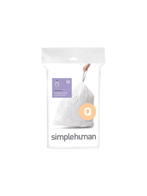 Simplehuman Kode Q tilpassede søppelposer, pakke med 20, hvit