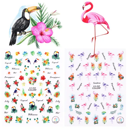 2 ark med vann klistremerker flamingo spiker dekorasjon