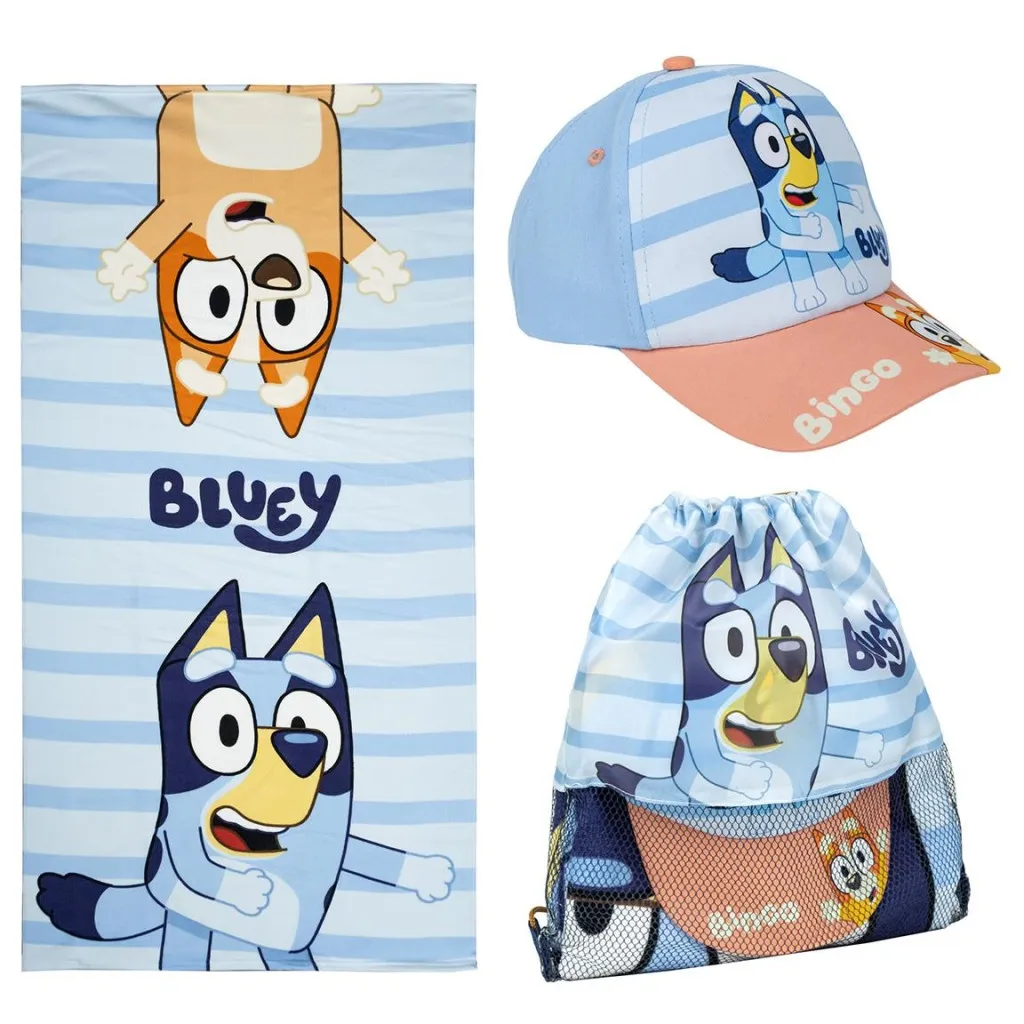 Bluey sett i 3 deler – Caps, håndkle og gympose for barn