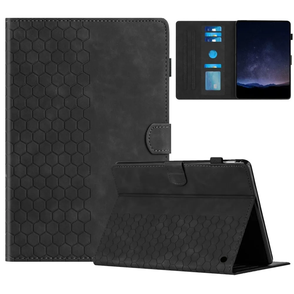 Amazon Fire HD 10 (2021) / HD 10 Plus (2021) Etui Honeycomb-trykt lærdeksel til nettbrett med kortspor - Svart