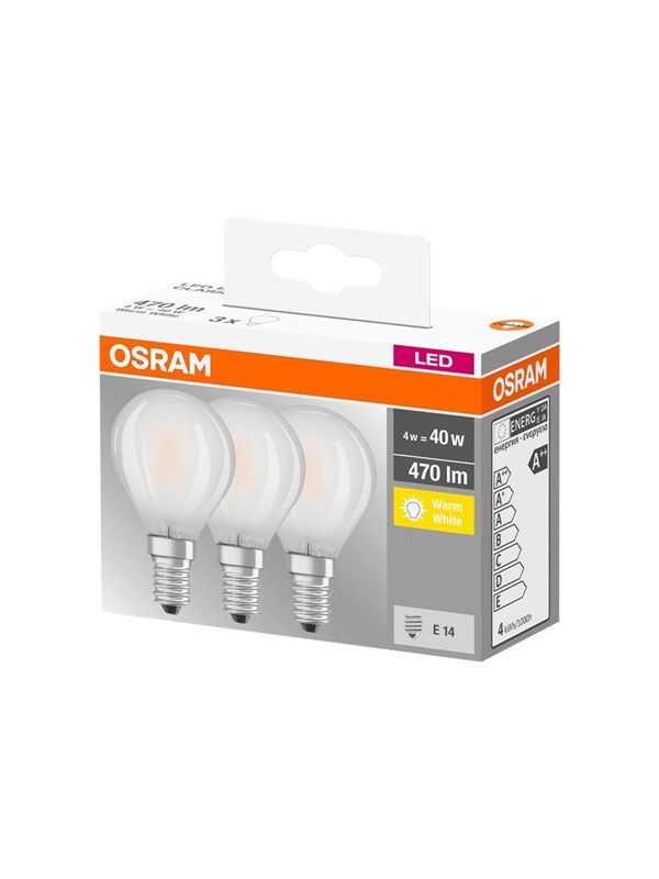 Osram LED-lyspære P45 4W/827 (40W) Frosted 3-pack E14