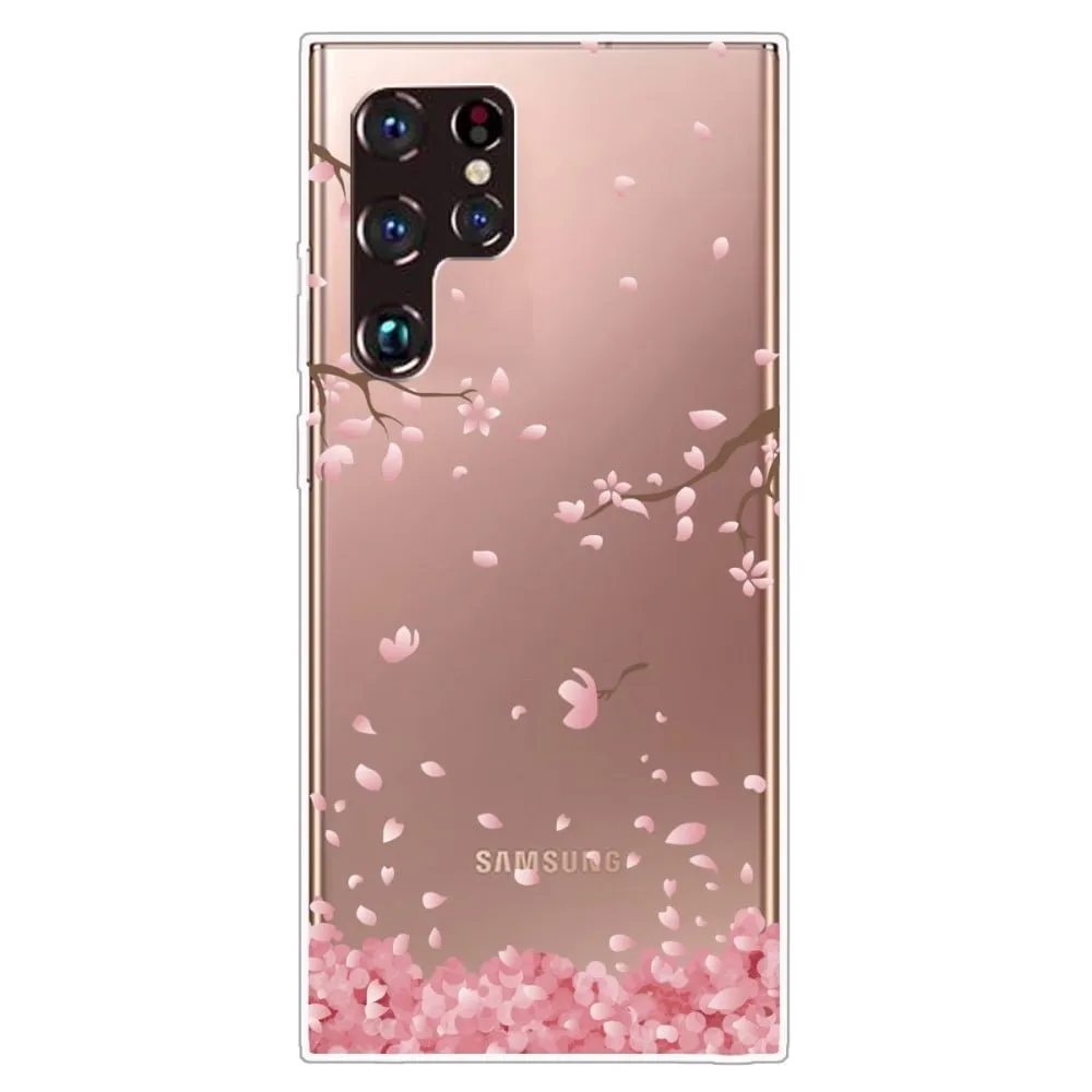 Deco Samsung Galaxy S22 Ultra Etui - Rosa Blomst