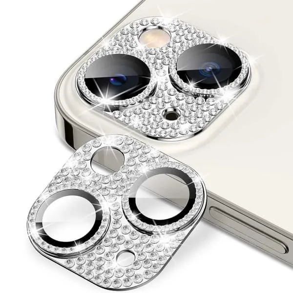 iPhone 14/14 Plus kamerabeskyttelse herdet glass diamant sølv