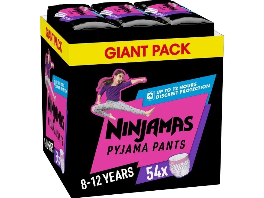 Ninjamas for jenter 8-12 år Absorberende nattbukser, 54 deler, månedlig boks