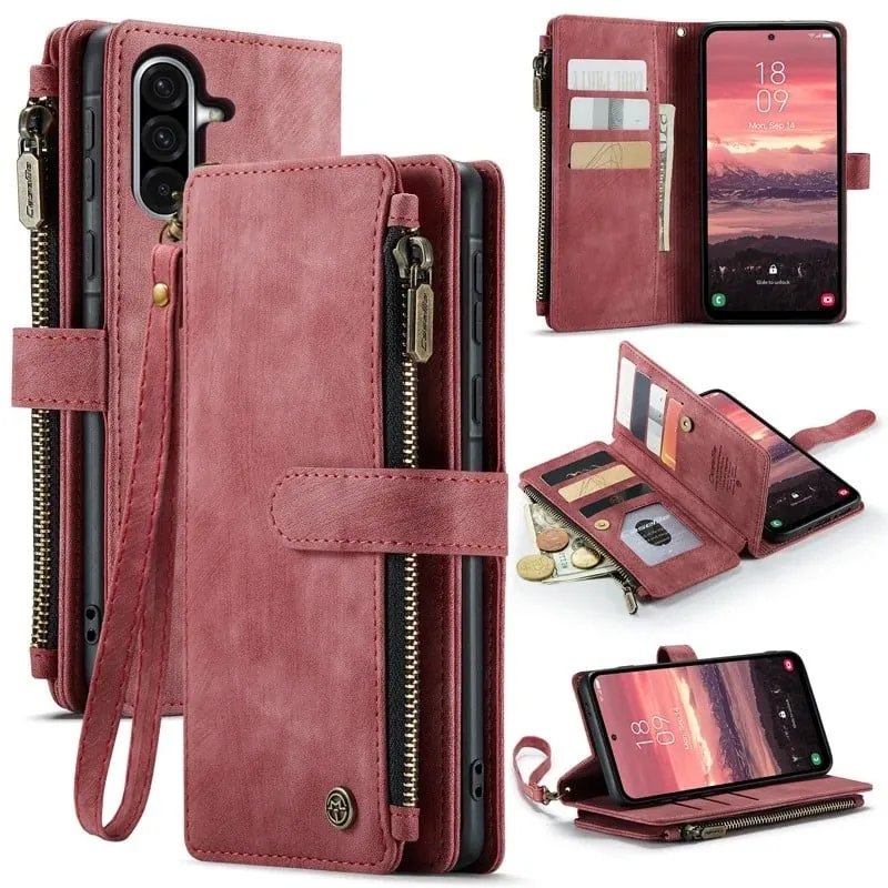 CaseMe telefonetui med glidelås og lommebok for Samsung Galaxy A36 - Rød