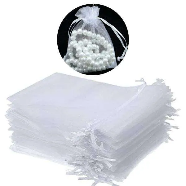 100 Organza poser, 9 x 7cm - Håndsydd