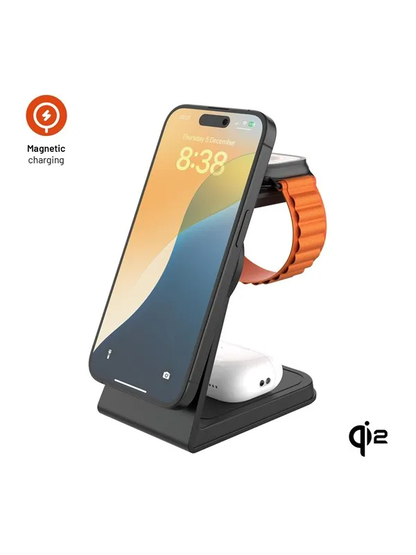 FIXED 3in1 Mag ALU Qi2 Wireless Charging station Black