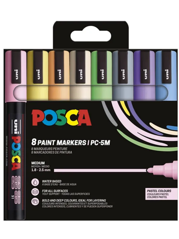 POSCA marker sæt PC-5M 8 ass. Pastel farver