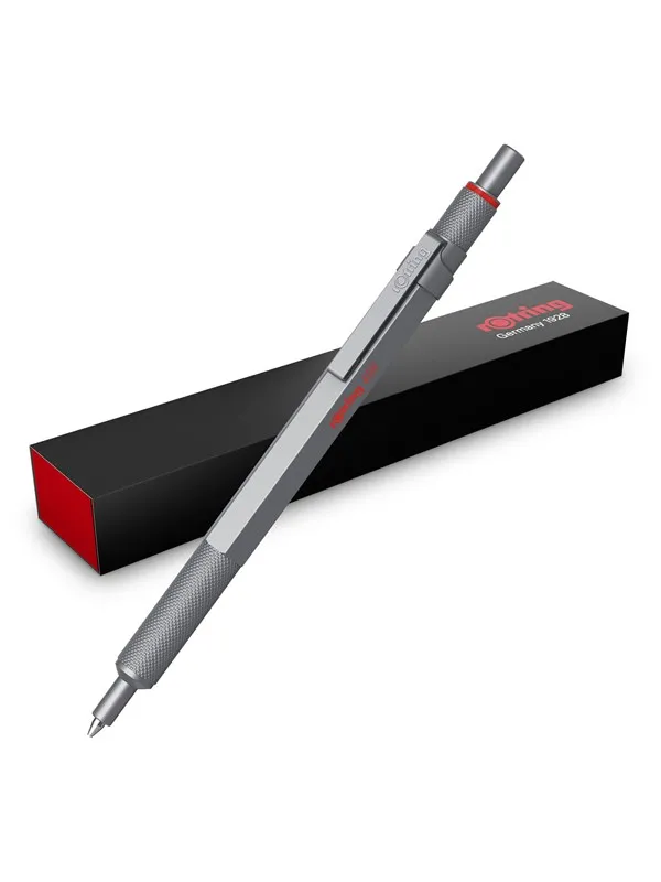 Rotring 600 Gel Pen | 0.55 mm | Black Ink | Silver Metal Body Pen | Non-Slip Knurled Grip & Hexagonal Barrel | Refillable