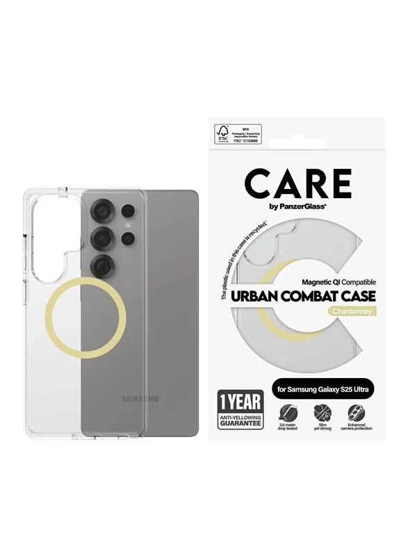 CARE by PanzerGlass Flagship Case Transparent Urban Combat w. Chardonnay QI Compatible Samsung Galaxy S25 Ultra