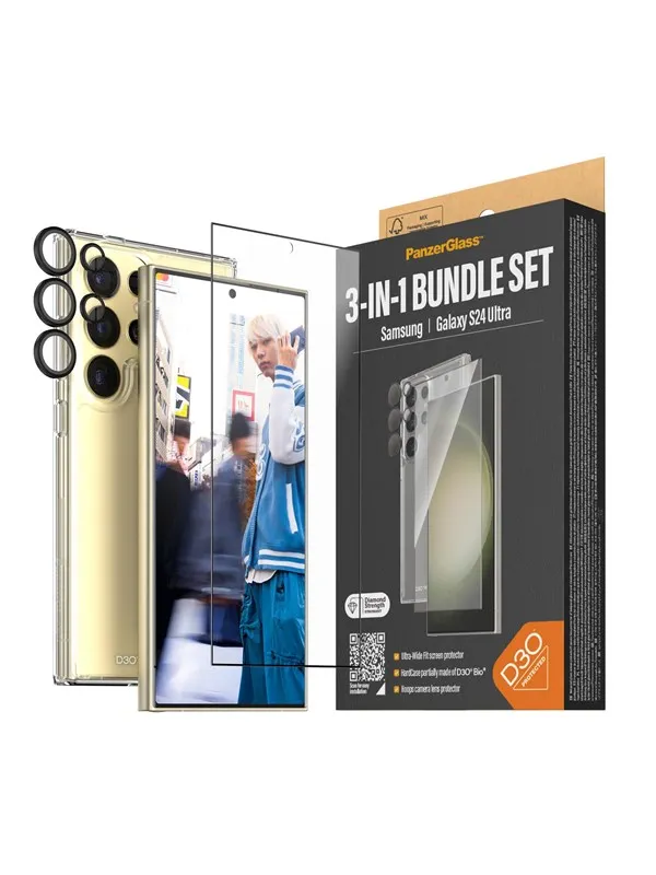 PanzerGlass 3-in-1 Protection Pack Samsung Galaxy S24 Ultra, Ultrabred passform m/EasyAligner