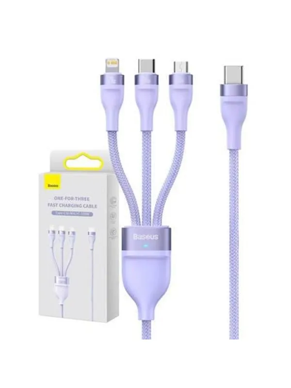 Baseus 3in1 USB-C cable  Flash Series 2 USB-C + micro USB + Lightning 100W 1.5m (purple)