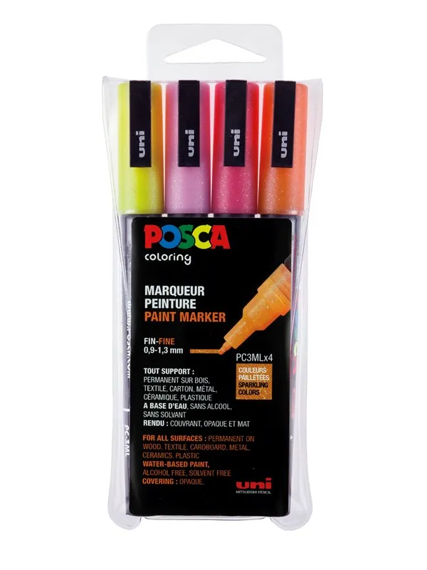 POSCA  marker sæt PC-3M 4 ass. Glitter colors warm