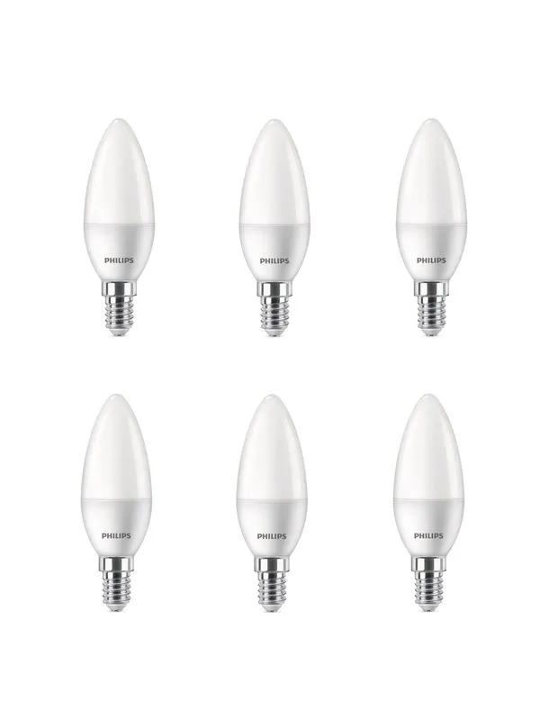 Philips LED-lyspære Kerte 4.9W/827 (40W) 6-pack E14
