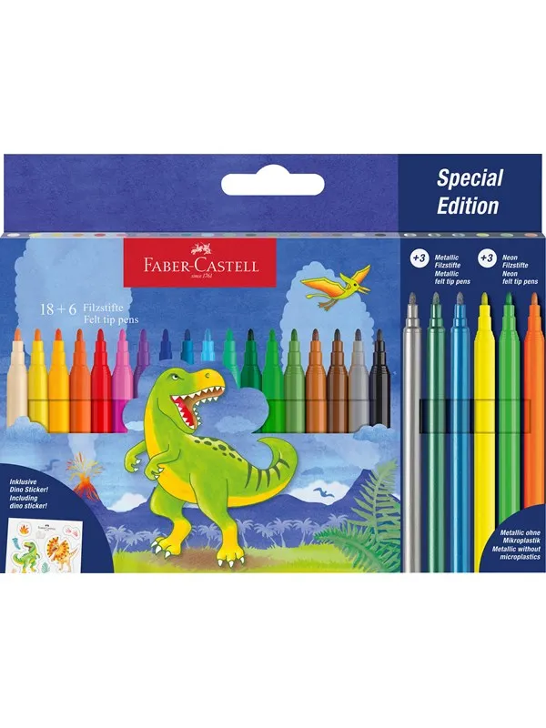 Faber-Castell Felt-tip pen dinosaur 18+6 + stickers