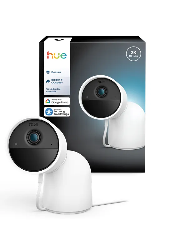 Philips Hue Secure-kamera 2K med ledning og skrivebordsstativ  - hvit