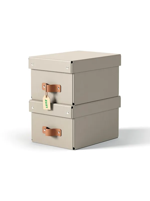 Leitz  Puro Oppbevaringsboks med lokk, liten, 7L, 100 % resirkulert kartong, pakke med 2, beige