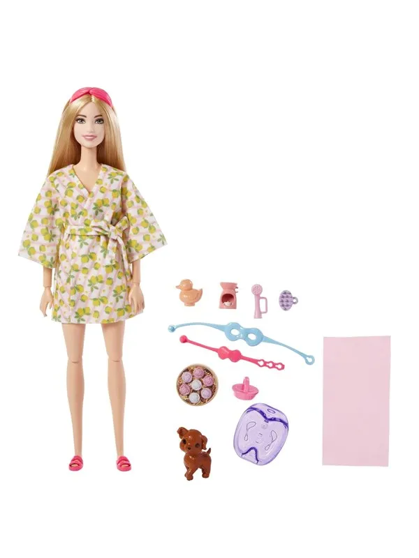 Barbie Fashionistas Doll with Puppy Kids Toys Self-Care Spa Day
