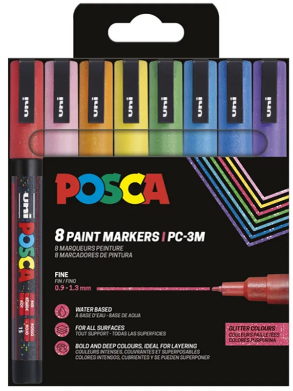 POSCA marker sæt PC-3M 8 ass. farver Glitter