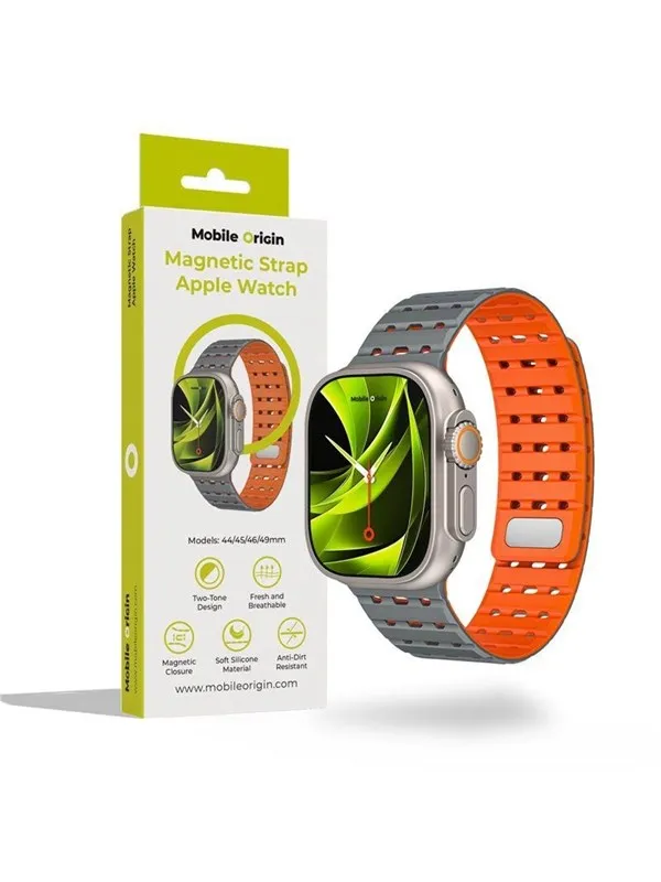 Mobile Origin Magnetic Strap - grey/orange - Apple Watch 49mm/46mm/45mm/44mm