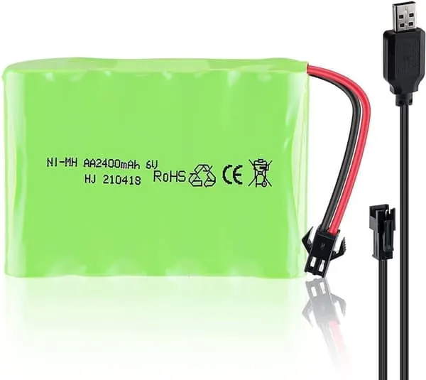 1-delers oppladbart 6V Ni-Mh 2400 mAh for fjernkontrollbil + USB-ladekabel - Tilbehør til fjernstyrte leker batteri