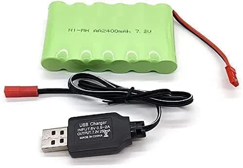 1-delers oppladbart 7.2V 2400mAh Ni-MH AA JST og USB-laderkabel - Tilbehør til Fjernstyrte Leker batteripakke