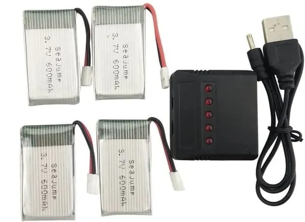Syma 4 stk 3.7V, 600mAh for Rc Quadcopter Droner X5 X5C X5SC X5SW, Cheerson CX-30W + Ladeenhet - Tilbehør til Fjernstyrte Leker Lipo-batteri