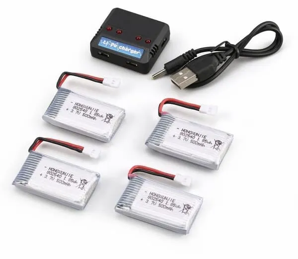 Syma 4 stk (3,7v, 500mAh Lipo) + 1 lader 1 til 4 for Rc Droner Syma X5 X5C X5SC X5SW - Tilbehør til Fjernstyrte Leker Lipo-batterier.