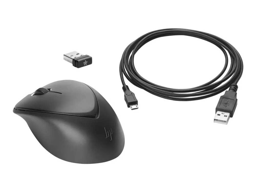 HP Premium - Mus - høyre- og venstrehåndet - laser - 3 knapper - trådløs - 2.4 GHz - USB trådløs mottaker - svart