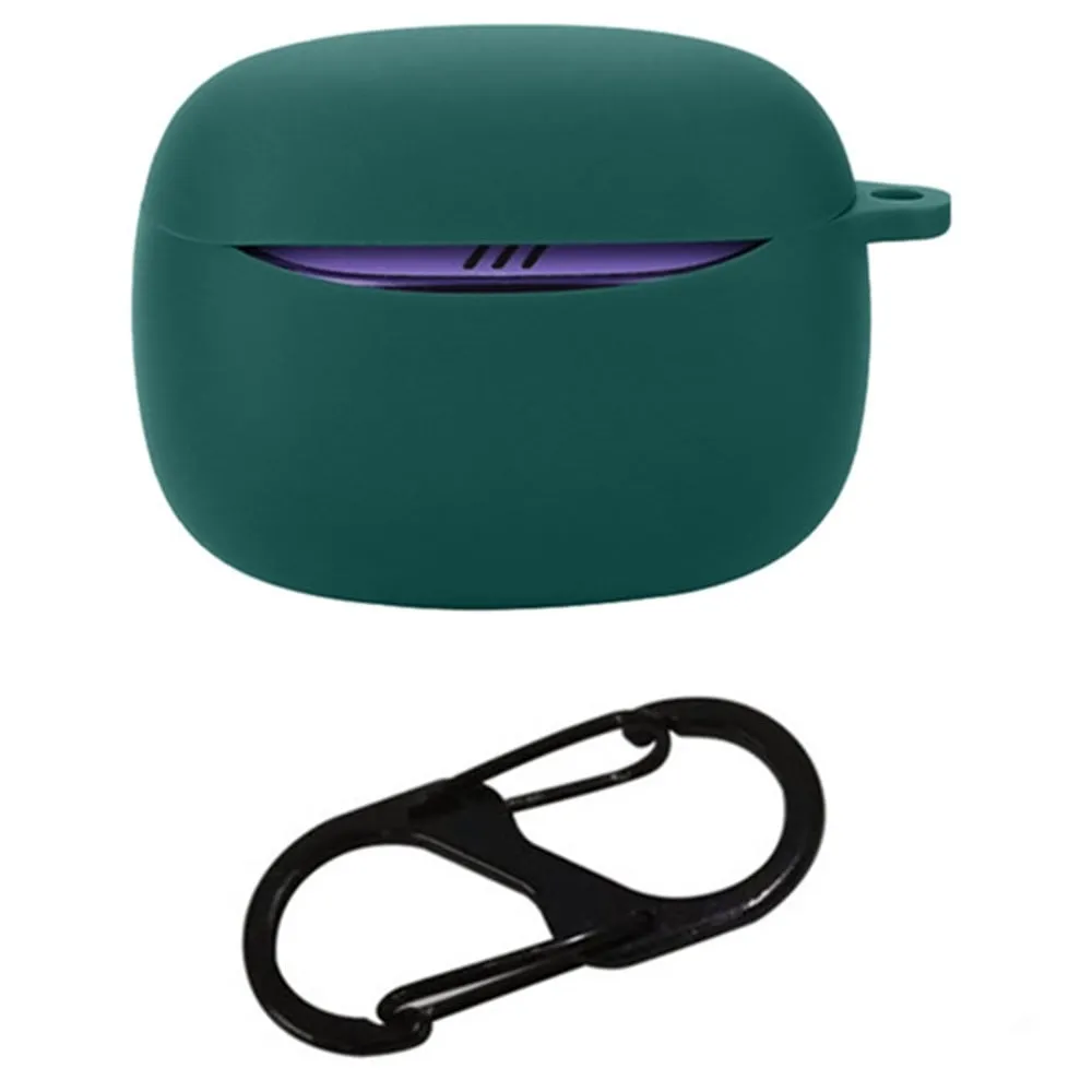 JBL Tune Buds 2 Bluetooth Earbuds Case Soft Silicone Cover with Anti-Lost Buckle - Blackish Green