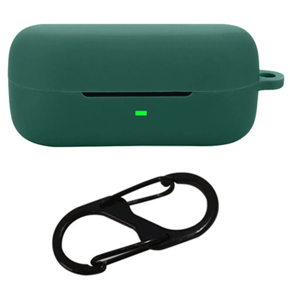 Sony WF-C510 Bluetooth Earphones Case Soft Silicone Cover with Anti-Lost Buckle - Blackish Green