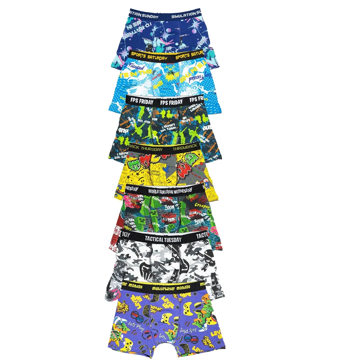 Floso Boys Gamer Days of the Week Cotton Blend Boxer Shorts (Pack of 7)
