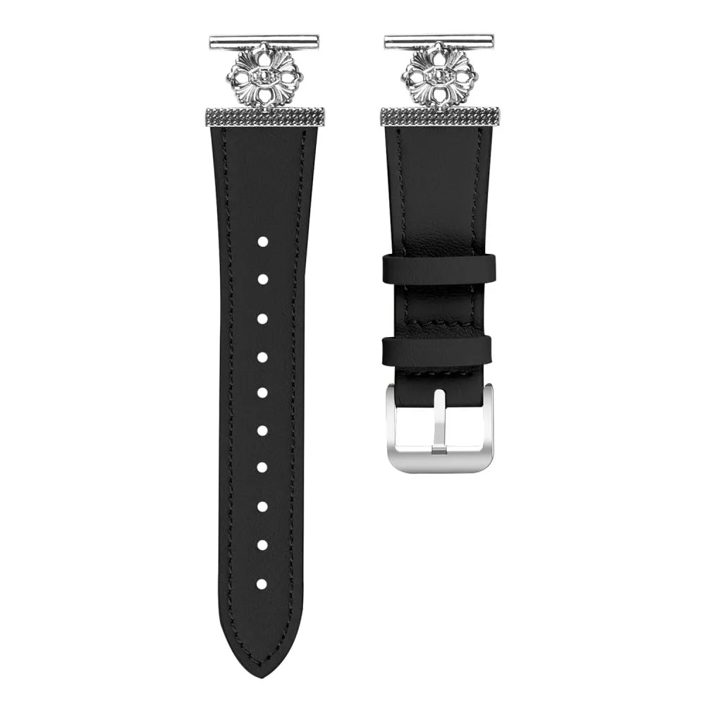 Garmin Fenix 5S / Fenix 5S Plus klokkerem Ekte kuskinn med blomsterdekor og justerbar rem - Svart