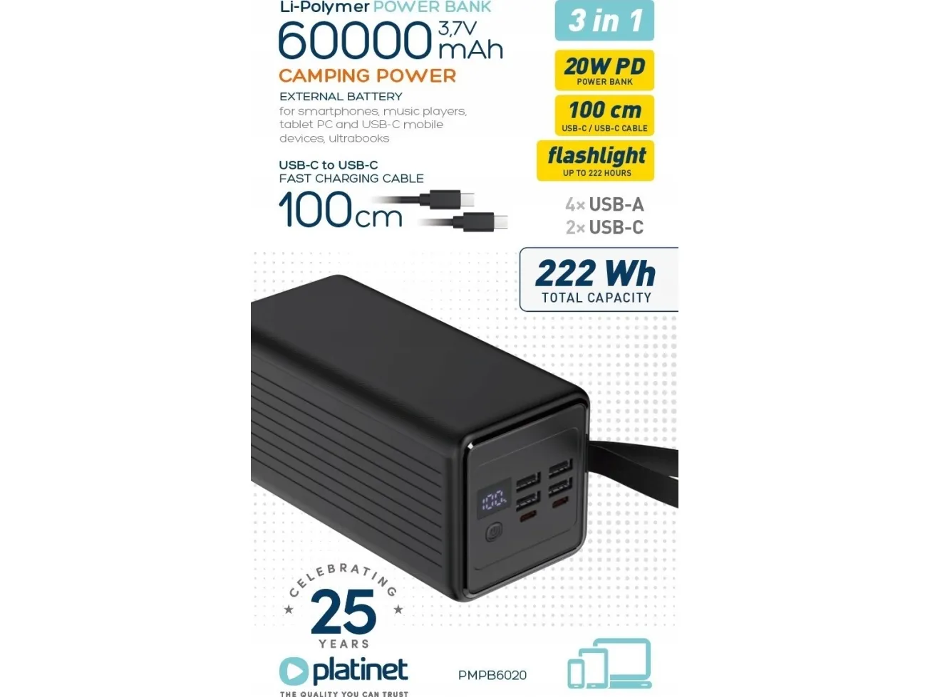 Platinet powerbank PMPB6020 60000 mAh svart