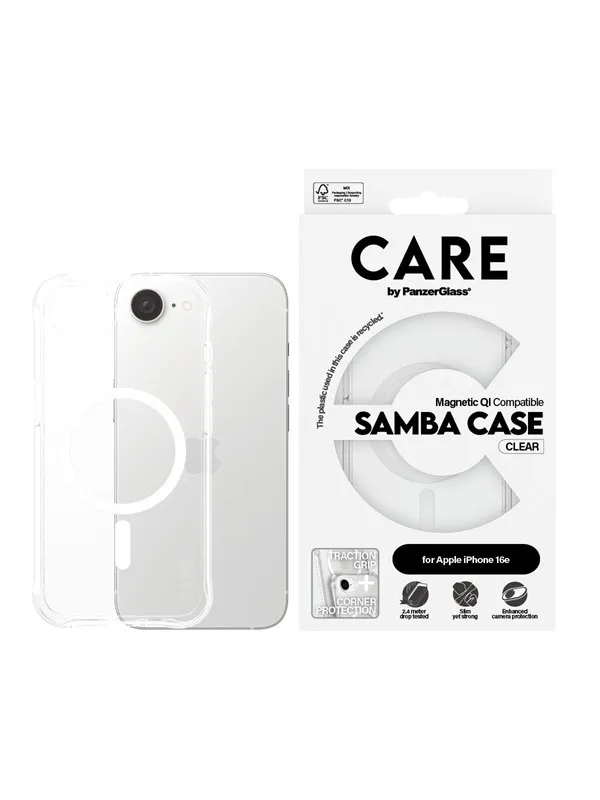 CARE by PanzerGlass Samba Case Transparent w. White Qi Compatible iPhone 17e | 16e