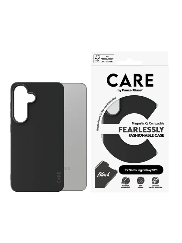 CARE by PanzerGlass Fashionable Case Black w. QI Compatible Samsung Galaxy S25