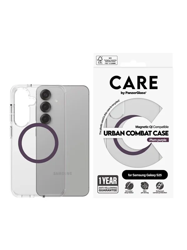 CARE by PanzerGlass Flagship Case Transparent Urban Combat w. Plum Purple QI Compatible Samsung Galaxy S25