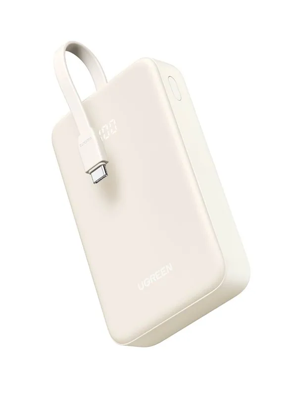 UGREEN 20000mah Powerbank med innebygd kabel Nødlader - Beige - 20000 Ah