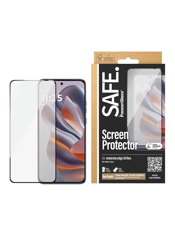 SAFE by PanzerGlass Screen Protector w. Black Frame Motorola Edge 50 Neo | Ultra-Wide Fit
